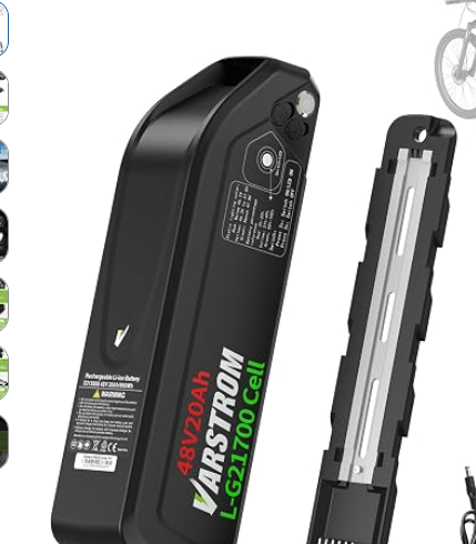 Varstrom 48V 20Ah Ebike Battery L/G Cell Lithium Ebike Replacement Battery | 960Wh Downtube Battery with USB Port, 3A Fast Charger, for BAFANG/Tong-Sheng/Voilamart or Other 0-1500W Ebike Motor — Varstrom battery for electric bikes